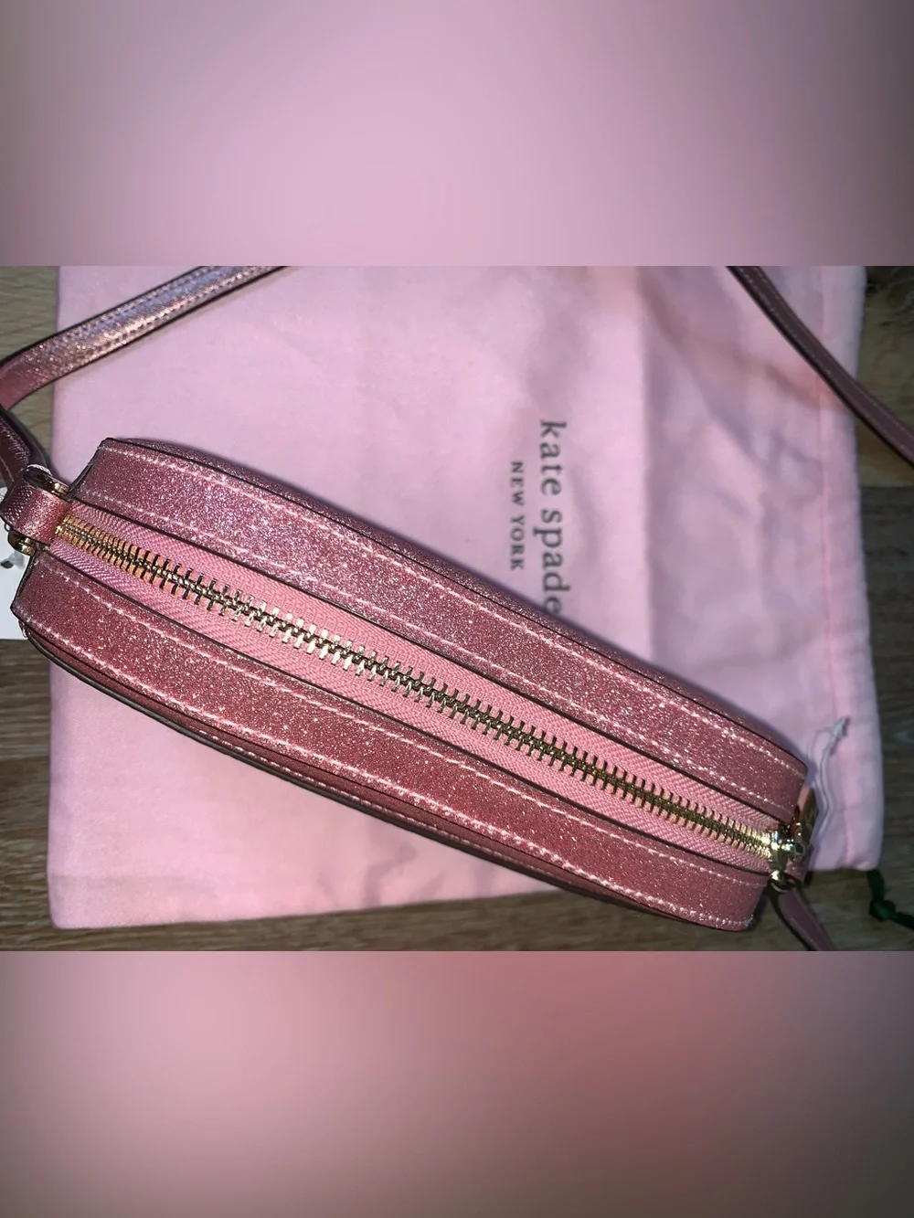 Kate Spade New York Mitten Pink Glimmer Oval Camera Crossbody & Dusty NEW W TAG